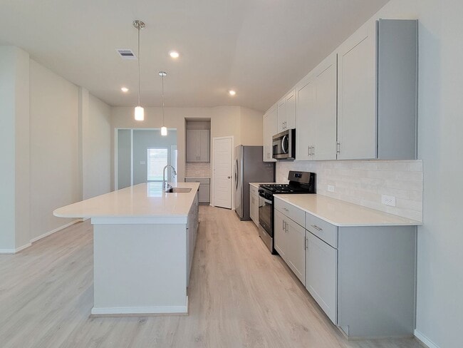 Building Photo - Single-story layout features a bright, open concept living area, dining space, and kitchen. Pebbl...