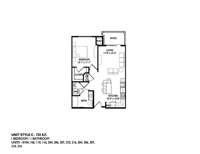 1x1 floor plan - Greenhaven Apartments & Townhomes