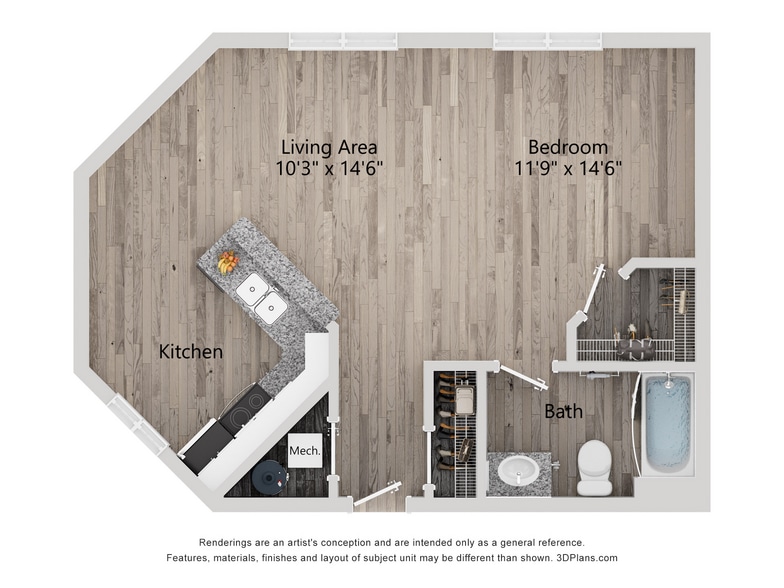 S1_1Bed_1Bath_555 Sq Ft - The Quarry Apartments