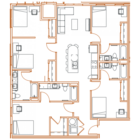 D5 Floor Plan - 4 Bedroom, 4 Bath | 5 Residents - Point North