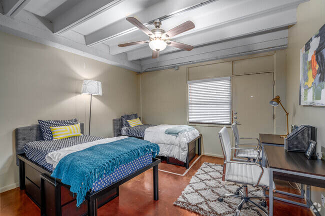 2BR, 2BA - 820SF - Primary Bedroom - Lone Star Lofts