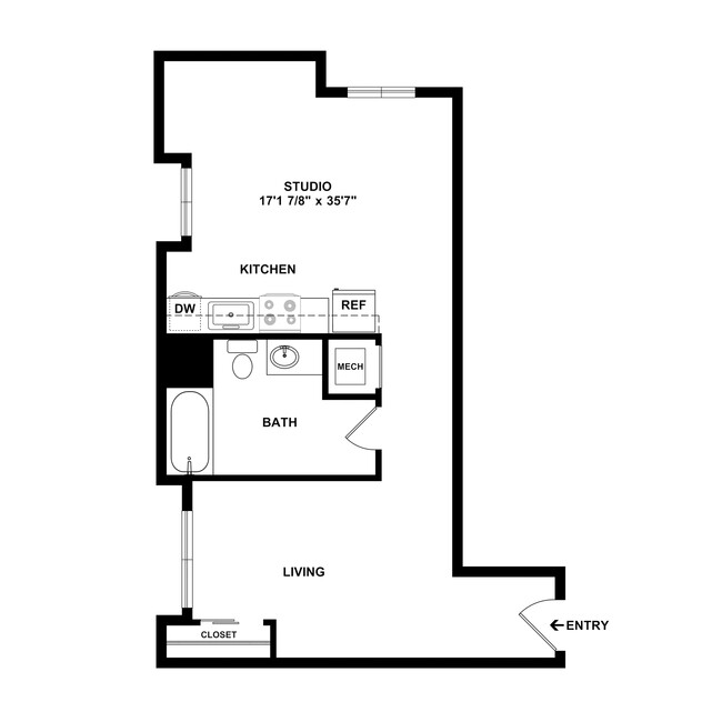 S11 - Studio Floor Plan Dimensions - 594 SF - Catalina West Adams