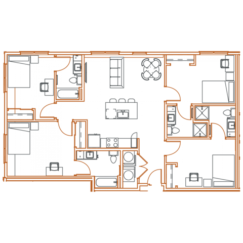 D1 Floor Plan - 4 Bedroom, 4 Bath | 4 Residents - Point North