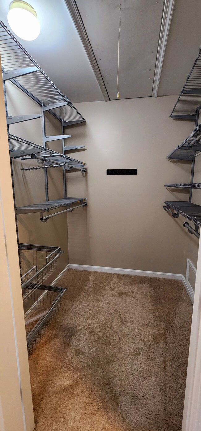 Walk-in closet in master bedroom with attic storage accessible via a pull-down ladder - 13 Steeple Ct