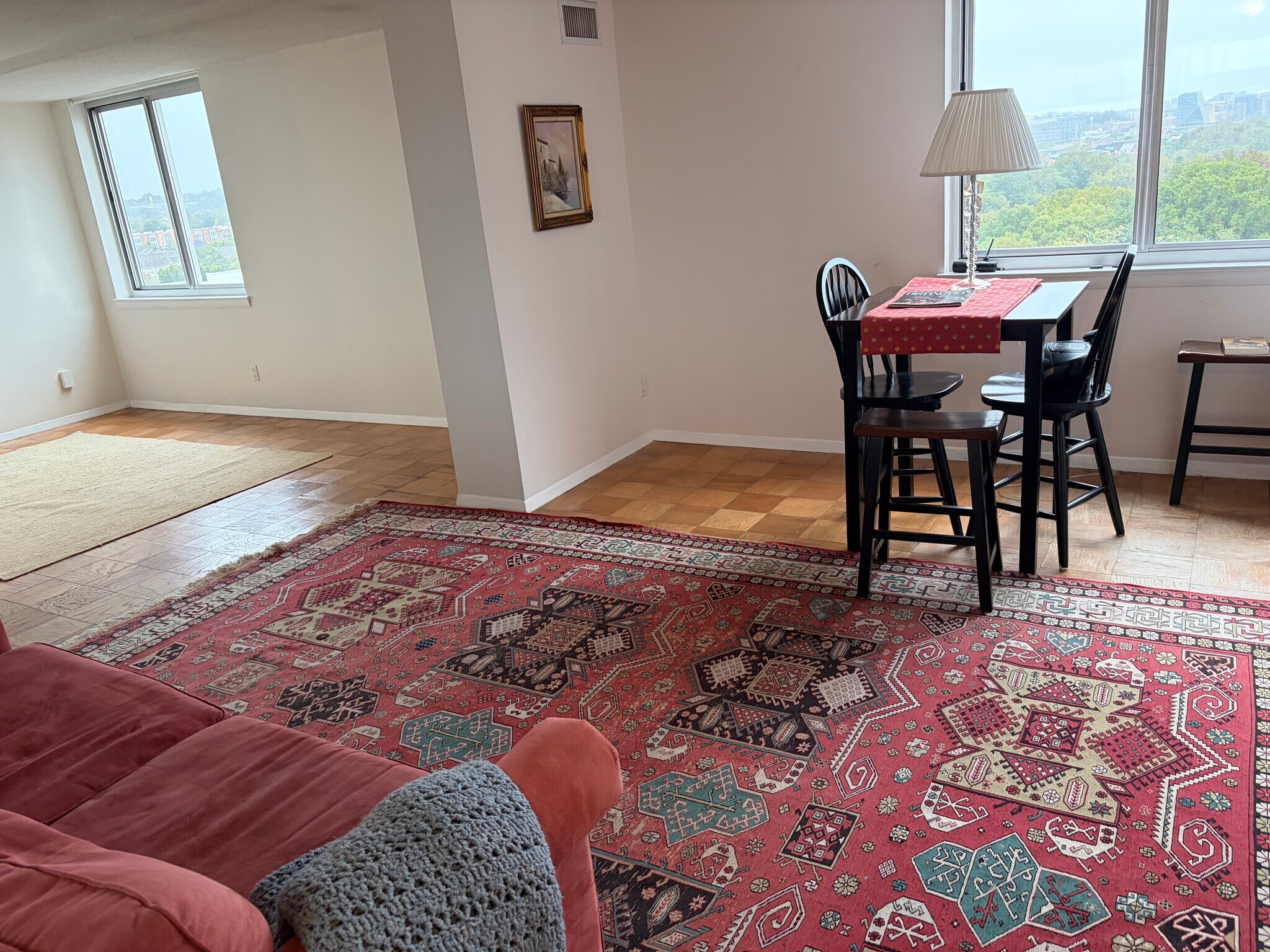 large windows in living room and bedroom ; partial wall separating living room from bedroom areas - 501 Slaters Ln