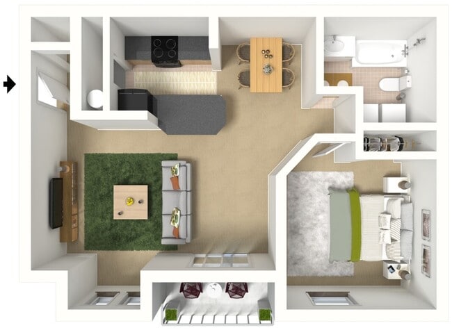 Cross Court - 1B1B - 732 Sq Ft - Scoter 3D Furn.jpg - Greens at Cross Court