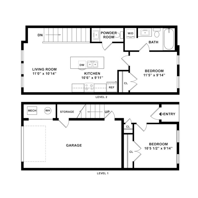 2 Bed 1.5 Bath Floor Plan - Emeril Townhomes