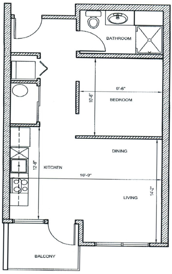 Studio B with balcony Units 415,416,417,418,315,316,317,318,215,216,217,218 - Moreland Crossing