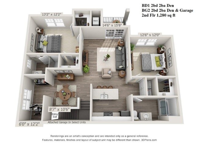 2 Bed, 2 Bath w/ den 1280 sf - The Glades