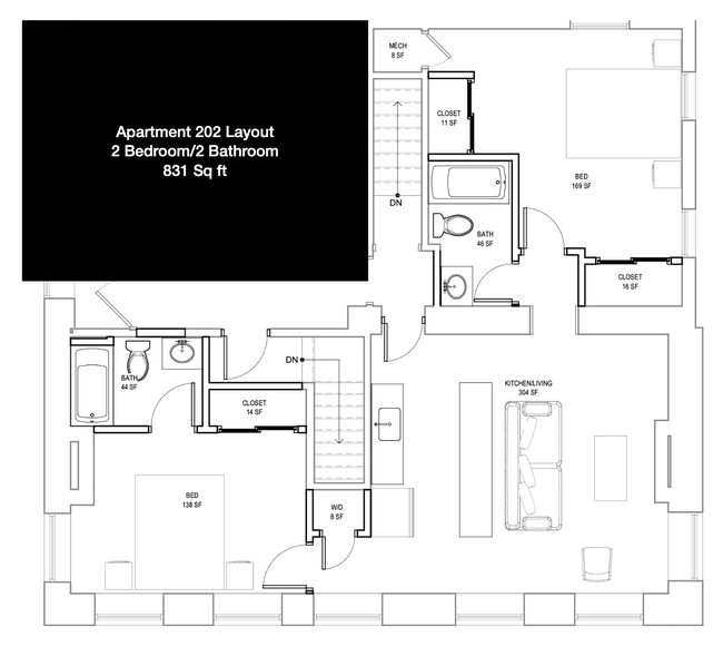 2 bed/2 bath Floorplan - 507 Germantown Pike