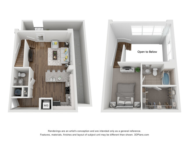 Explore this stylish loft floor plan featuring an open layout with a cozy living area and modern amenities. - Infinity Midtown