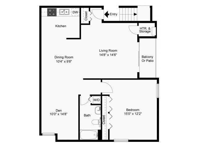 One bedroom with den floor plan - Summit Trace Apartments