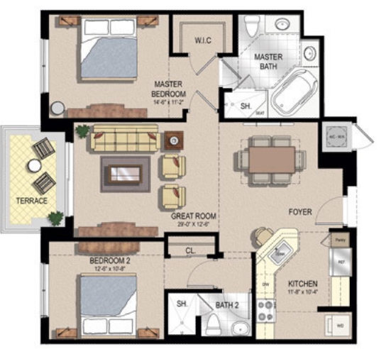 2BR/2BA - Two City Plaza