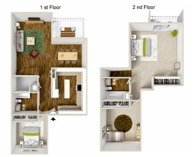 Three Bedroom, Two and a half Bath TH floor plan Meadowlawn Apartments - Meadowlawn Apartments