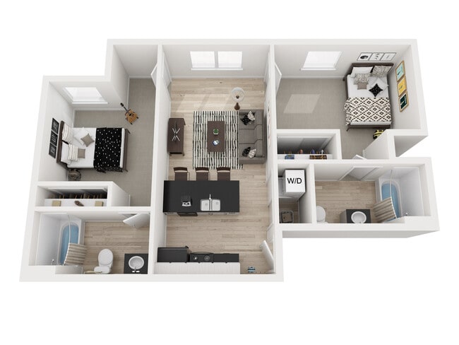 2BR, 2BA - B2 Floor Plan - Aero