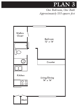 1 Bed 1 Bath Plan 3 - Hanover Place