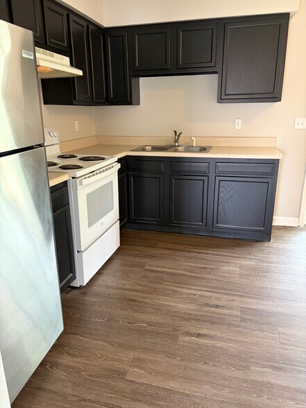 Large kitchen with new fridge and freshly painted cabinets - 3122 Brickdale Ln
