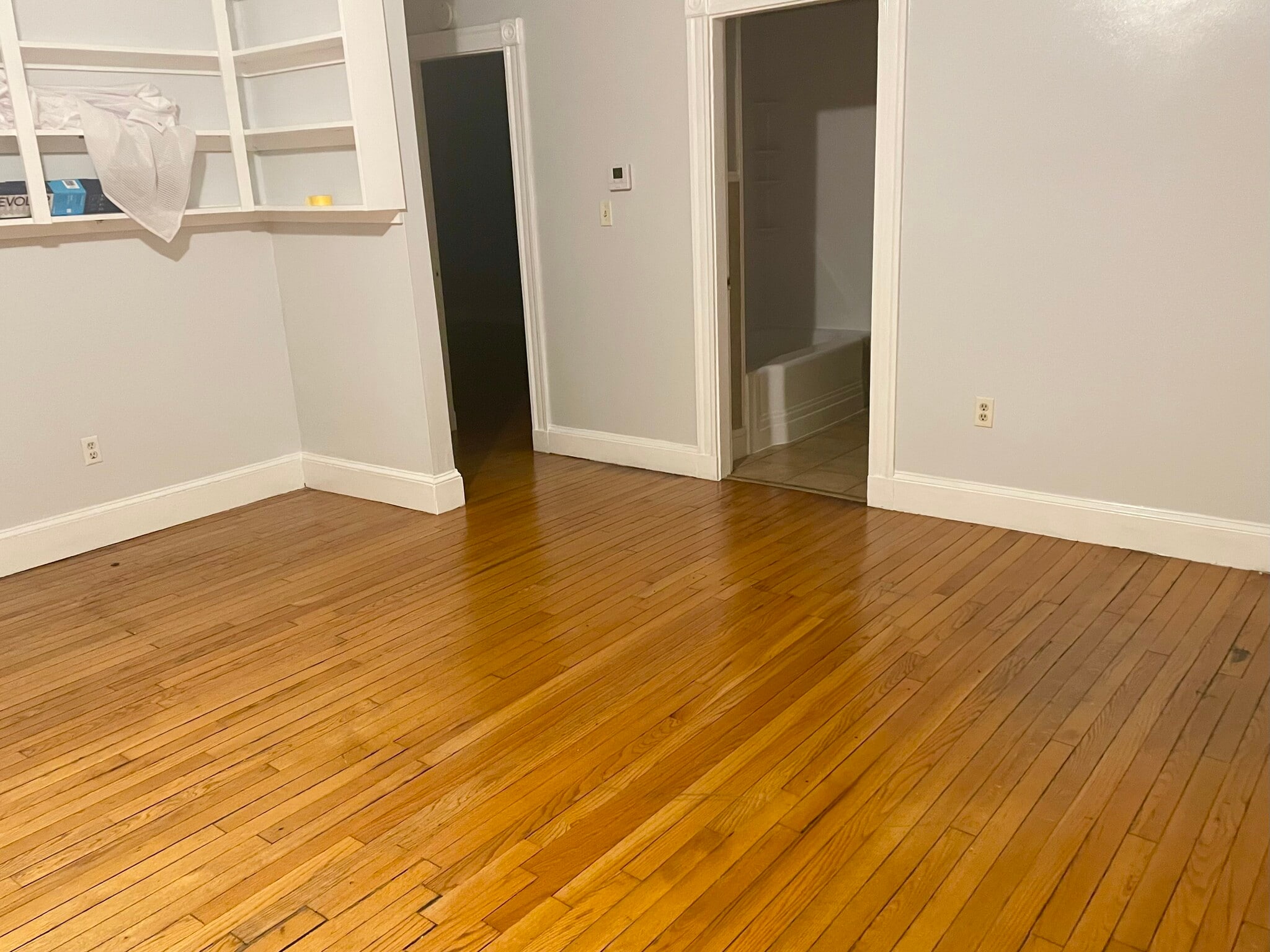 Built-in shelves, bathroom and bedroom off of the living room - 11 Sherman St