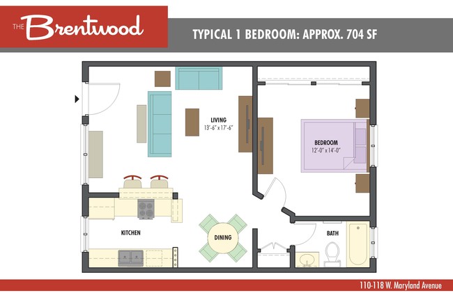 Spacious 1 bdr floorplan - The Brentwood