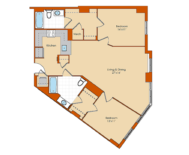 2 Bedroom Floor Plan 1 | Apartments In Washington DC | Park Triangle Apartments Lofts and Flats - Park Triangle