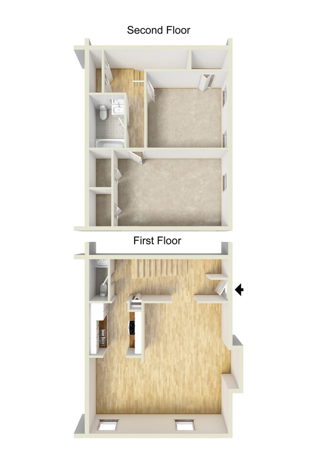 Two bedroom townhome floor plan - Paoli Place North Apartments