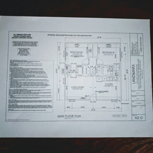 750 Sq Ft 2 BR / 2 BA Floor Plan - 3640 Catalina Dr