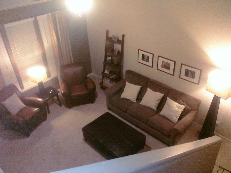 Living room from stairs. Very high ceilings! - 1405 Legends Court