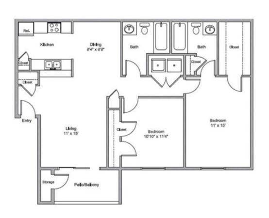 B1 2x2 960 sqft - Oaks of Westchase