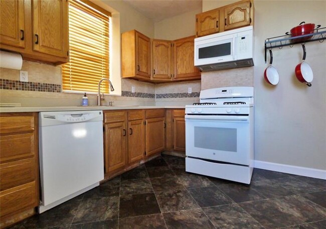 Fully equipped kitchen (dishwasher, gas range, microwave, garbage disposal) with new flooring and countertops - 1109 Haslage Ave