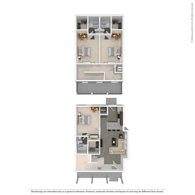 3 Bed Cottage Upper Deck 3D Floorplan - Arlington Cottages and Townhomes