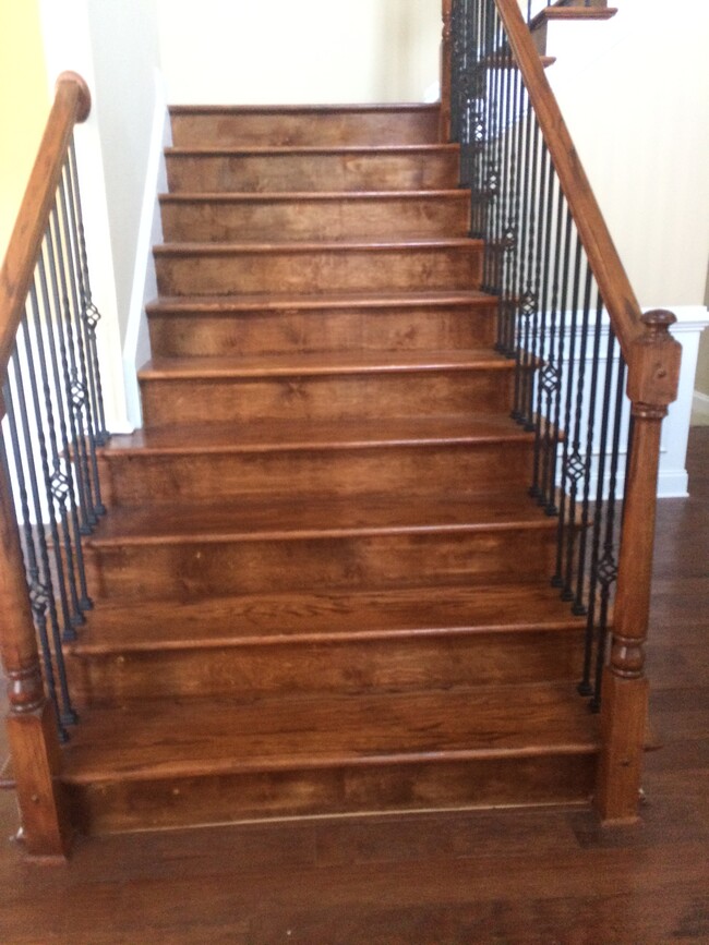 Hardwood floors on stairs - you go up the stairs from entry at front door, take right to go upstairs, take left to go downstairs to kitchen - 319 Haywood Dr