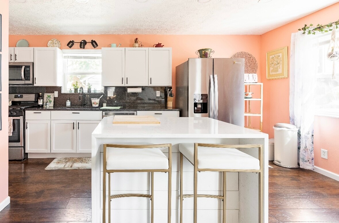 Kitchen island with waterfall countertop is beautiful and functional - 1420 E Market St