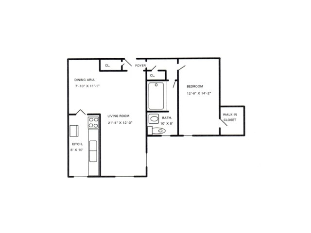 1 Bed | 1 Bath - Medium - Country Club Apartments