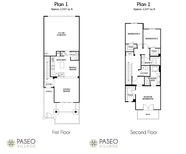 Three-Bedroom, Two and a Half Bathroom 2D Floor Plan - Paseo Village