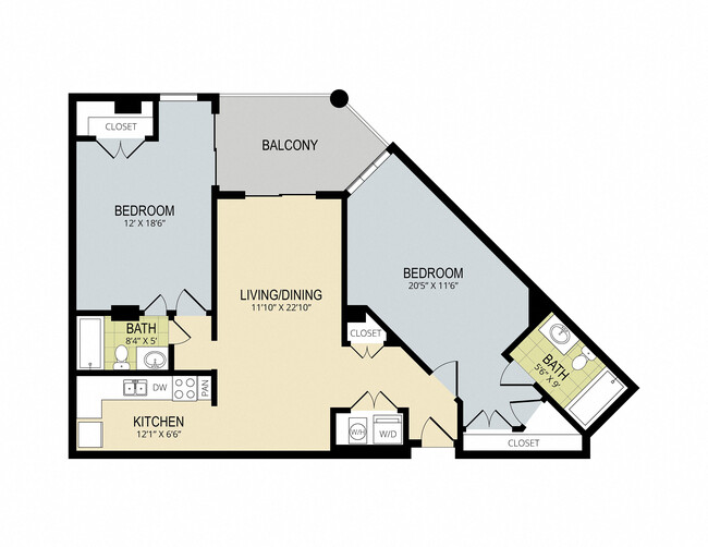 2 BR 2BA 1129 sqft - The Redwood Apartments