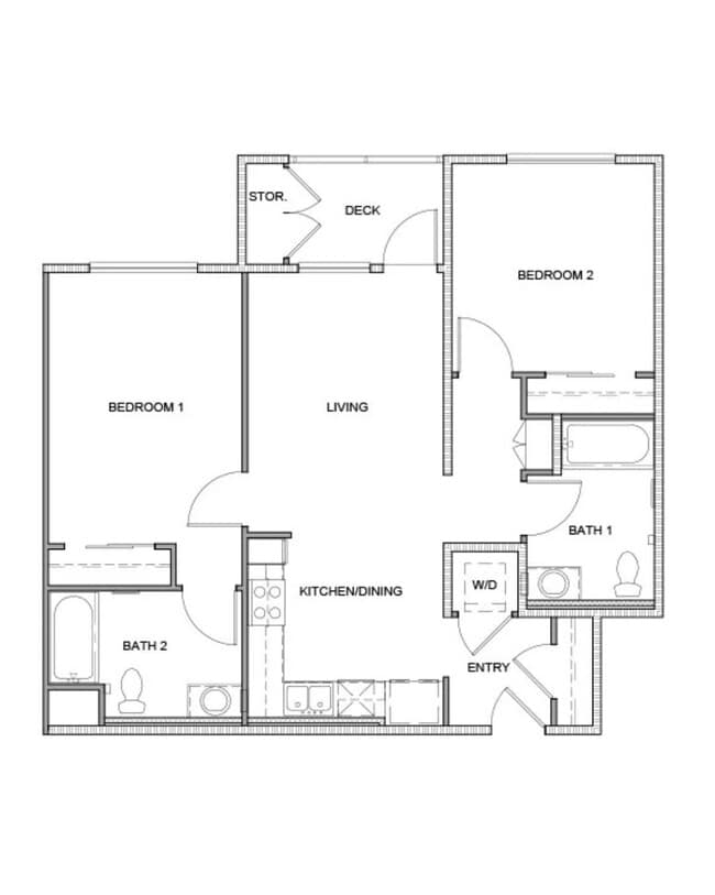 Two Bedroom, Two Bath - Parkside Flats