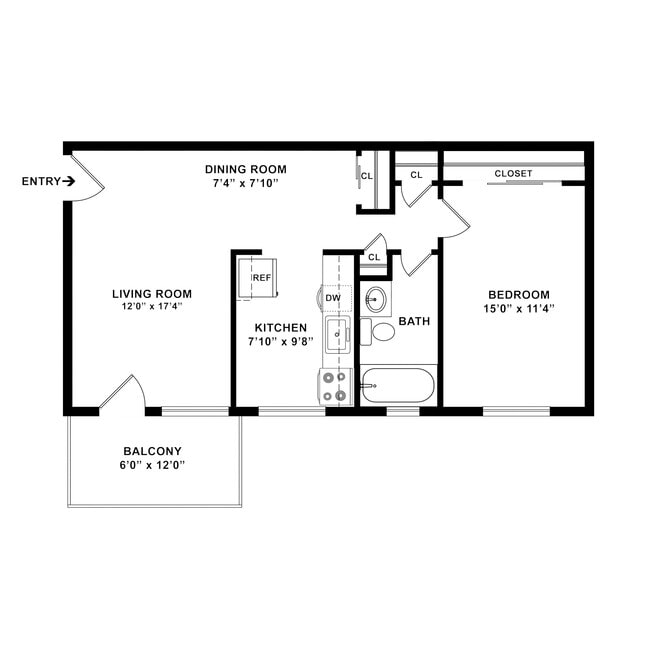1 Bedroom Floor Plan - Allen Gardens Apartments