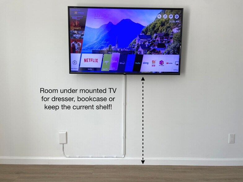 Room under mounted TV for dresser, bookcase or keep the current shelf! - 3541 Helms Ave