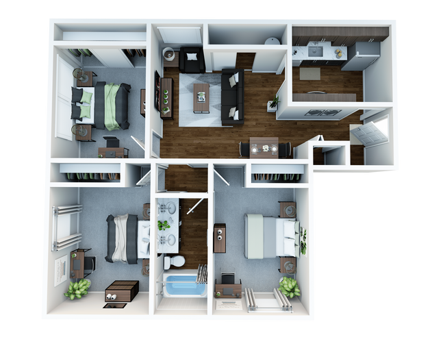 Lakeview-3bed1ba-B-3D - Lakeview Apartments