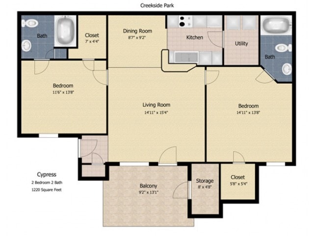 2 Bedroom 2 Bath Split - Creekside Park