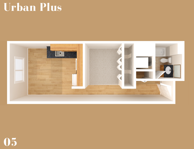 1 Bed, 1 Bath Urban Plus Alternate Floorplan (05) - Yugo Seattle Lothlorien