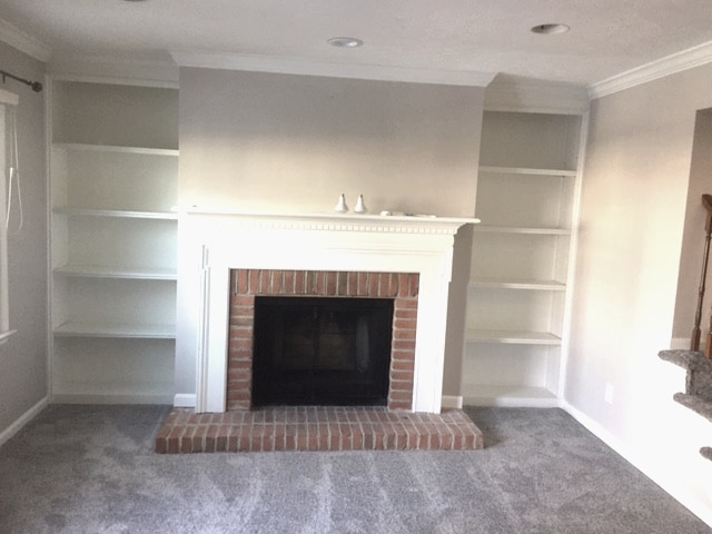 family room fireplace bookcases - 401 Shakerdale Rd