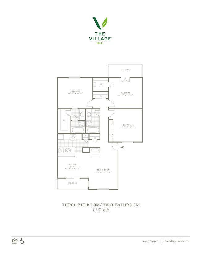 Three Bedroom/Two Bath - 1352sf - The Village Hill
