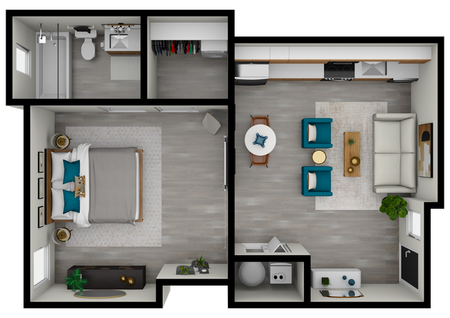 1bd/1ba 575sqft - The Blue Mason Apartments