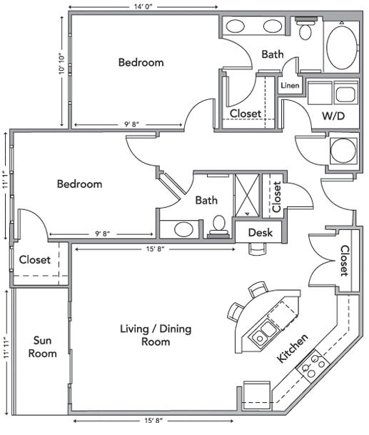 The Sheridan Floor Plan - 2BR/2BA - The Blvd at Anson