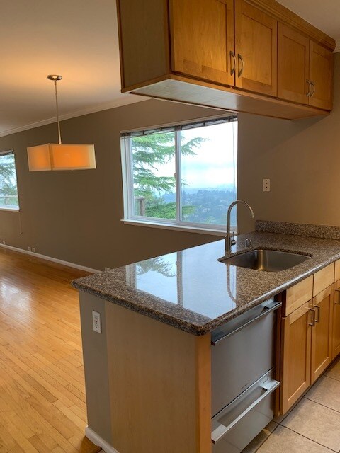 Kitchen counter overlooking dining space - 6415 Snake Rd