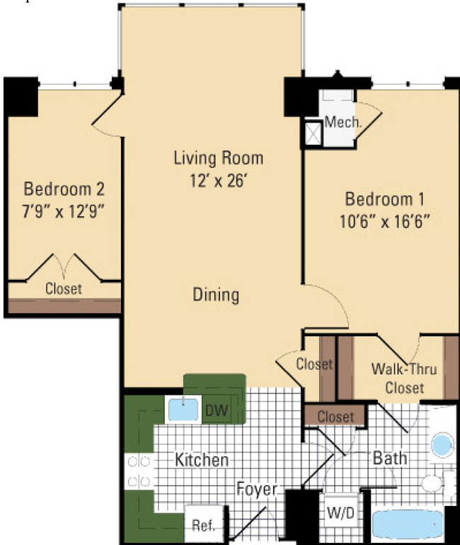 Bronte - 2 Bedroom - 1 Bathroom - Parc Rosslyn Apartments