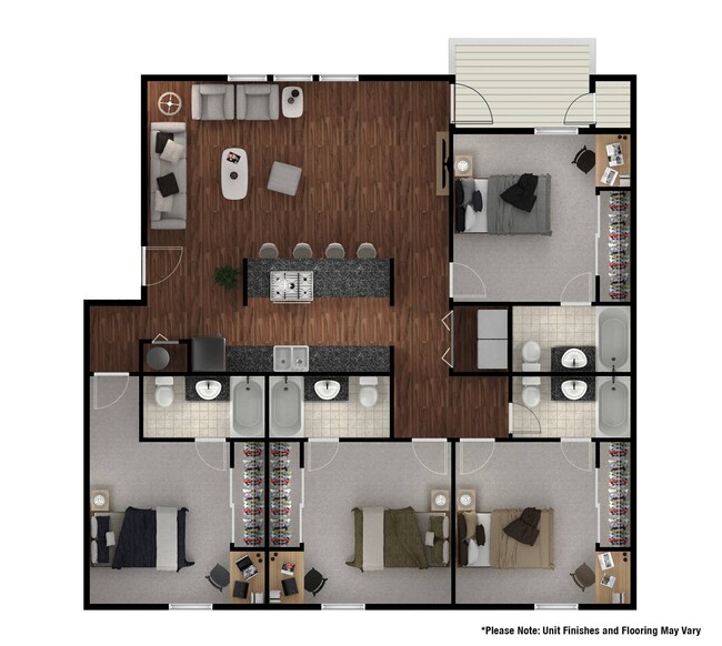 4 Bedroom 4 Bathroom 1,470-1,649 Sq Ft. - Stone Avenue Standard - Student Apartments