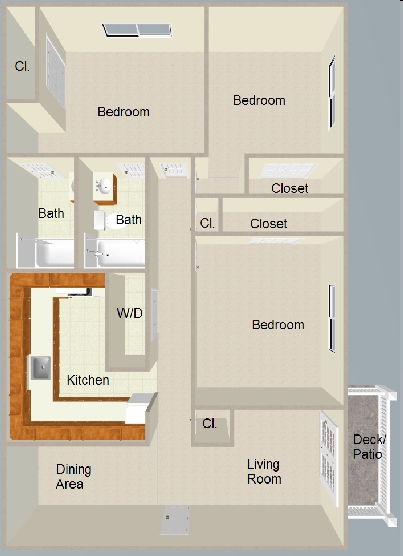 3BR/2BA Garden A - Crown Pointe Apartment Homes