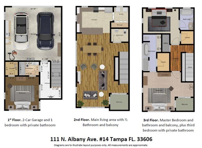 3/3.5 Floorplan with 2 car garage and 2 balconies - 111 N Albany Ave